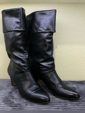 VTG 80s Joyce California Black Leather Fold Over Pirate Boots 7N Narrow Brazil